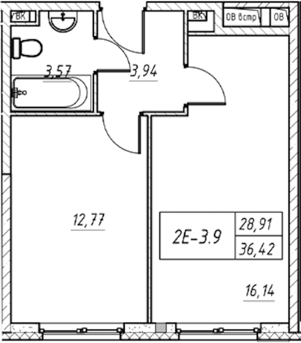 1-комнатная квартира 36.42 м², 7/11 эт., Комплекс апартаментов «Zoom на Неве»